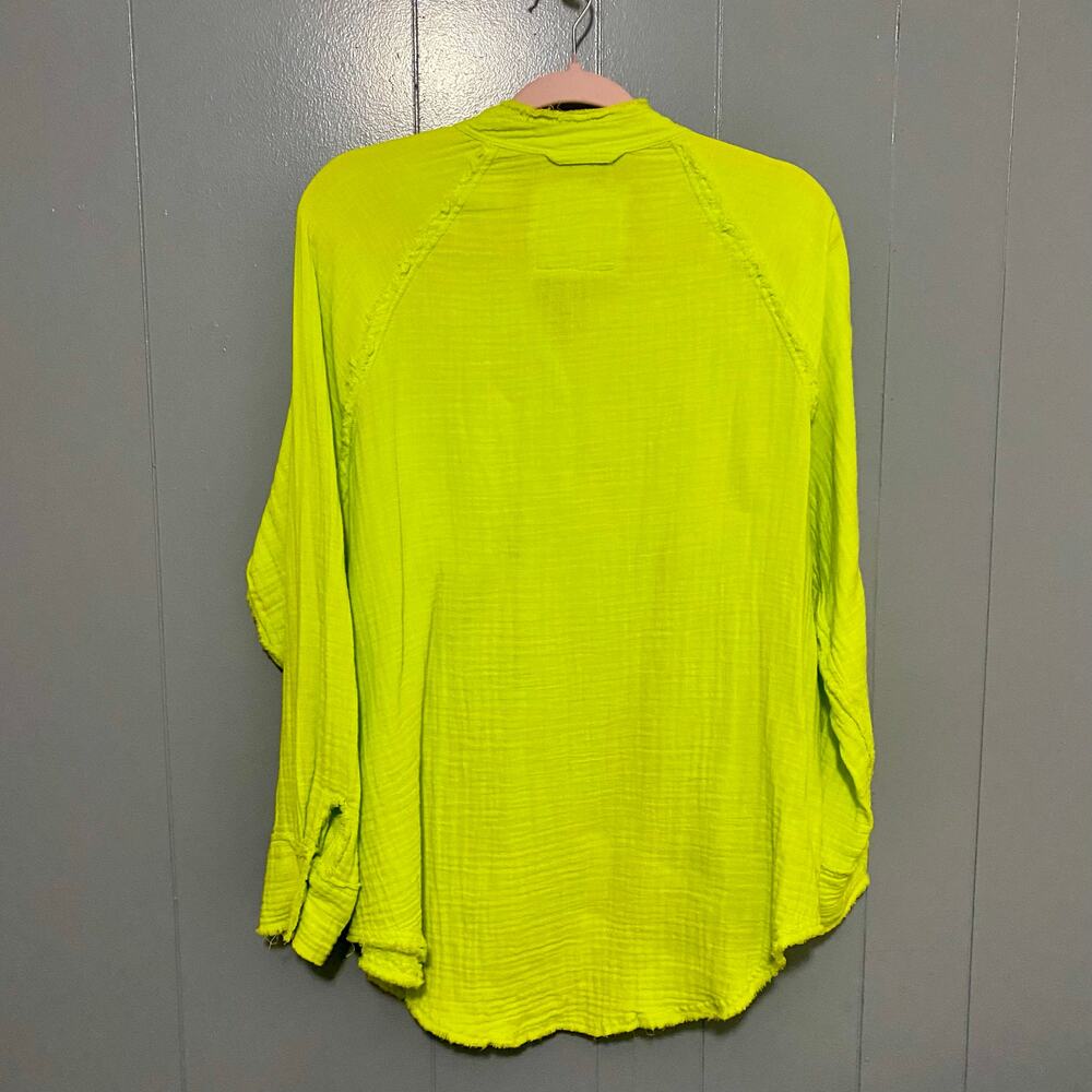 Aerie Neon Green Pool to Party Gauze Button-down Cover-up Boho Beach Shirt XS - Picture 8 of 9